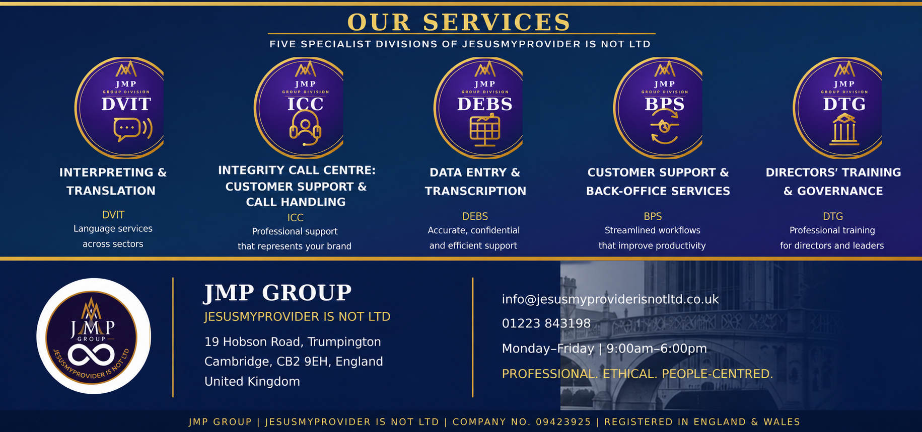 JMP Group’s five specialist divisions, registered office and work-line contact details